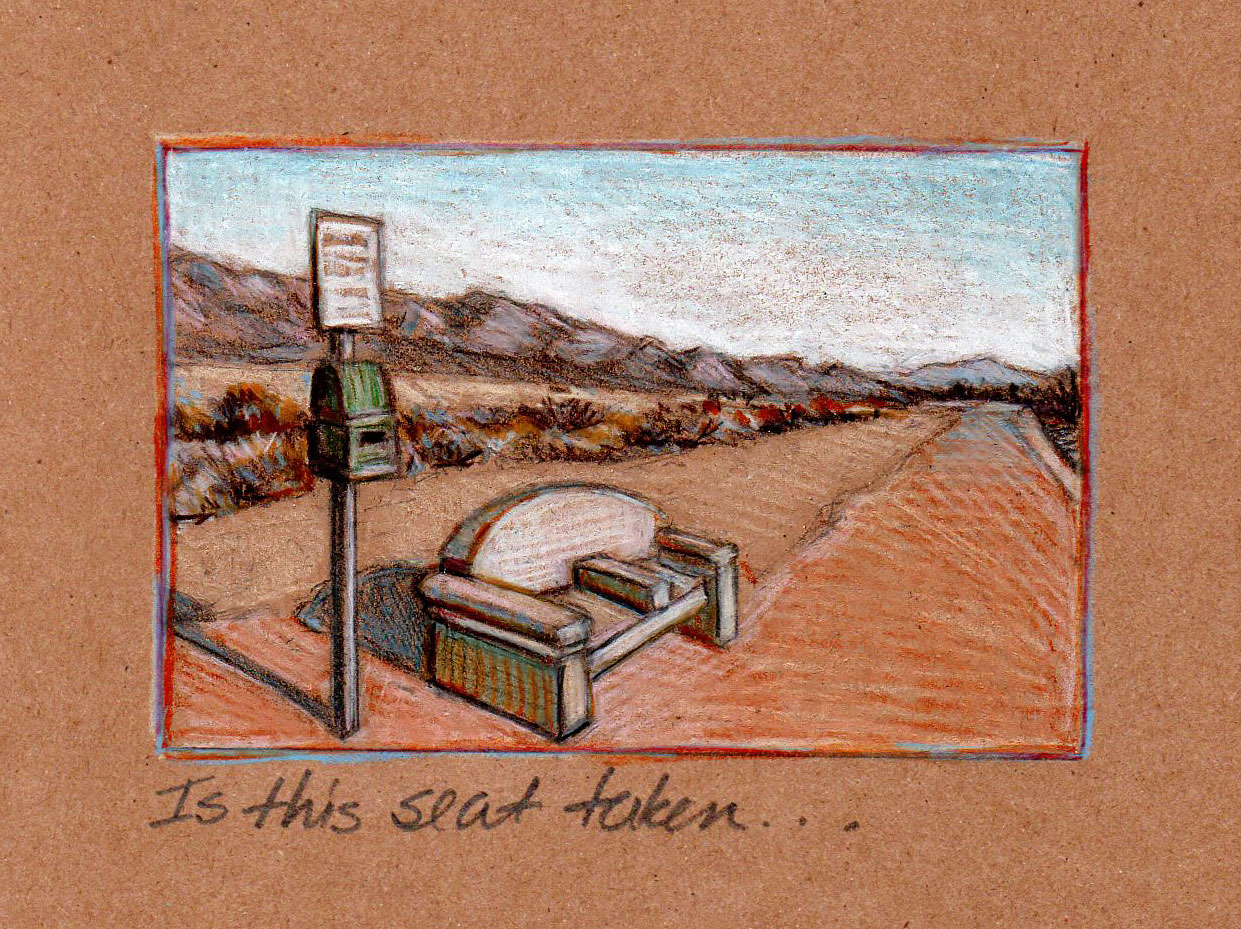 Drawing of bus stop seat in the desert