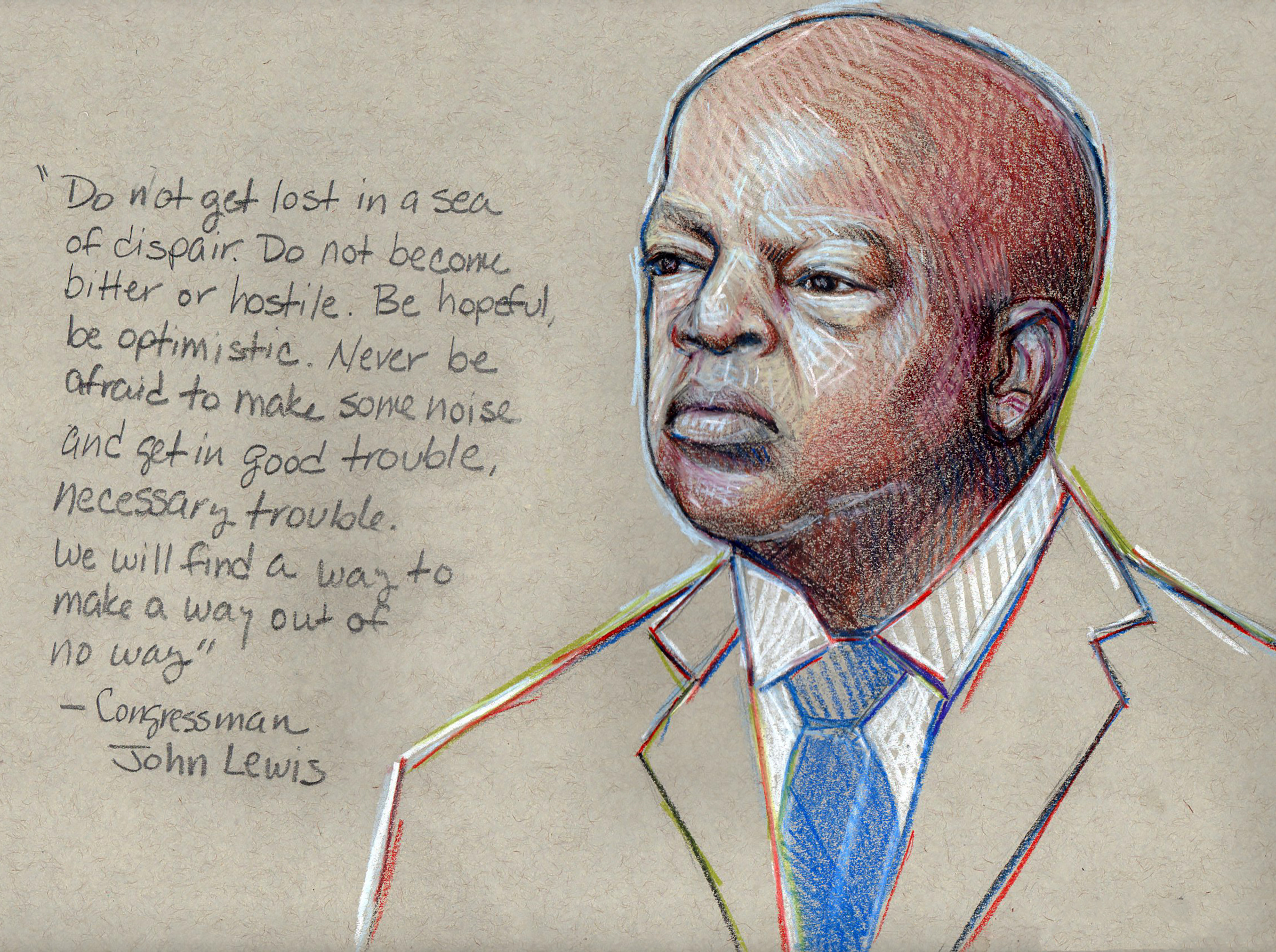 Color pencil drawing of the late Congressman John Lewis.