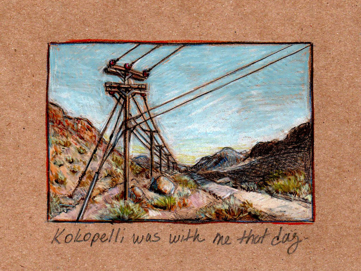 Drawing of power lines next to a desert back road