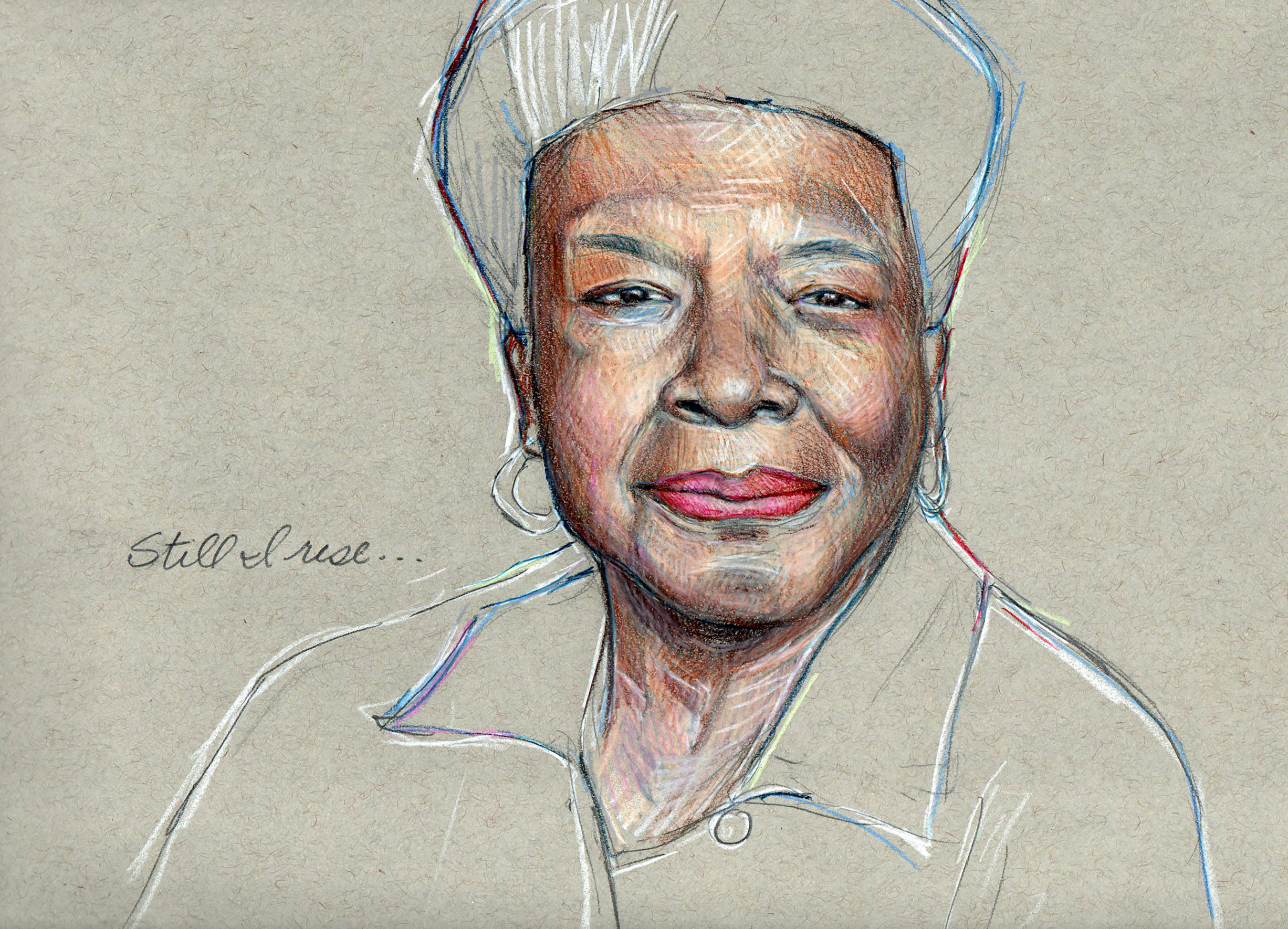 Color pencil drawing of poet Maya Angelou