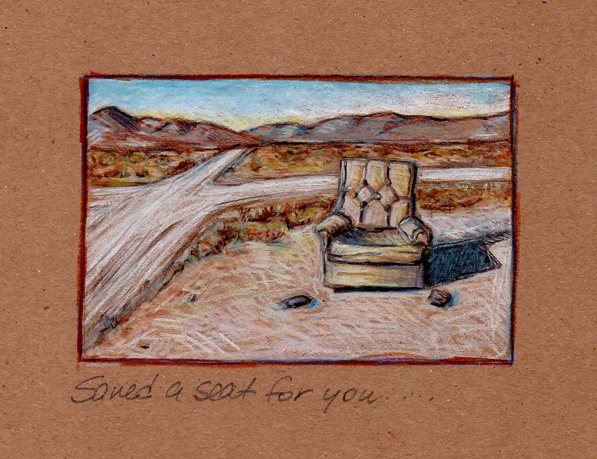 Drawing of abandoned chair in the desert