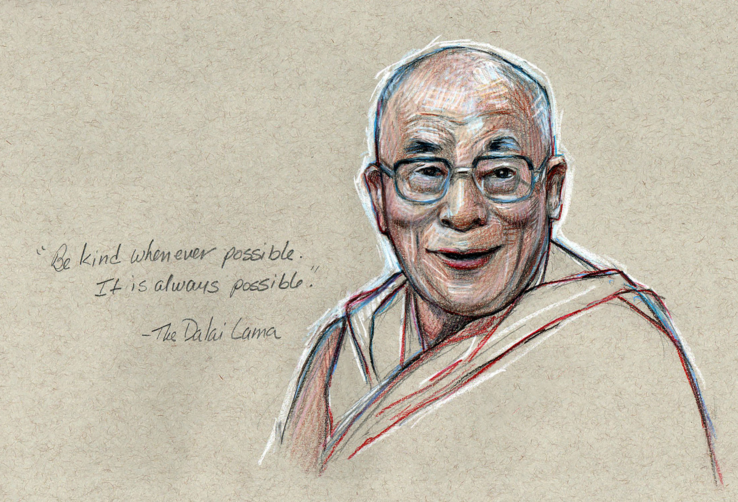 Color pencil drawing of His Holiness the 14th Dalai Lama.