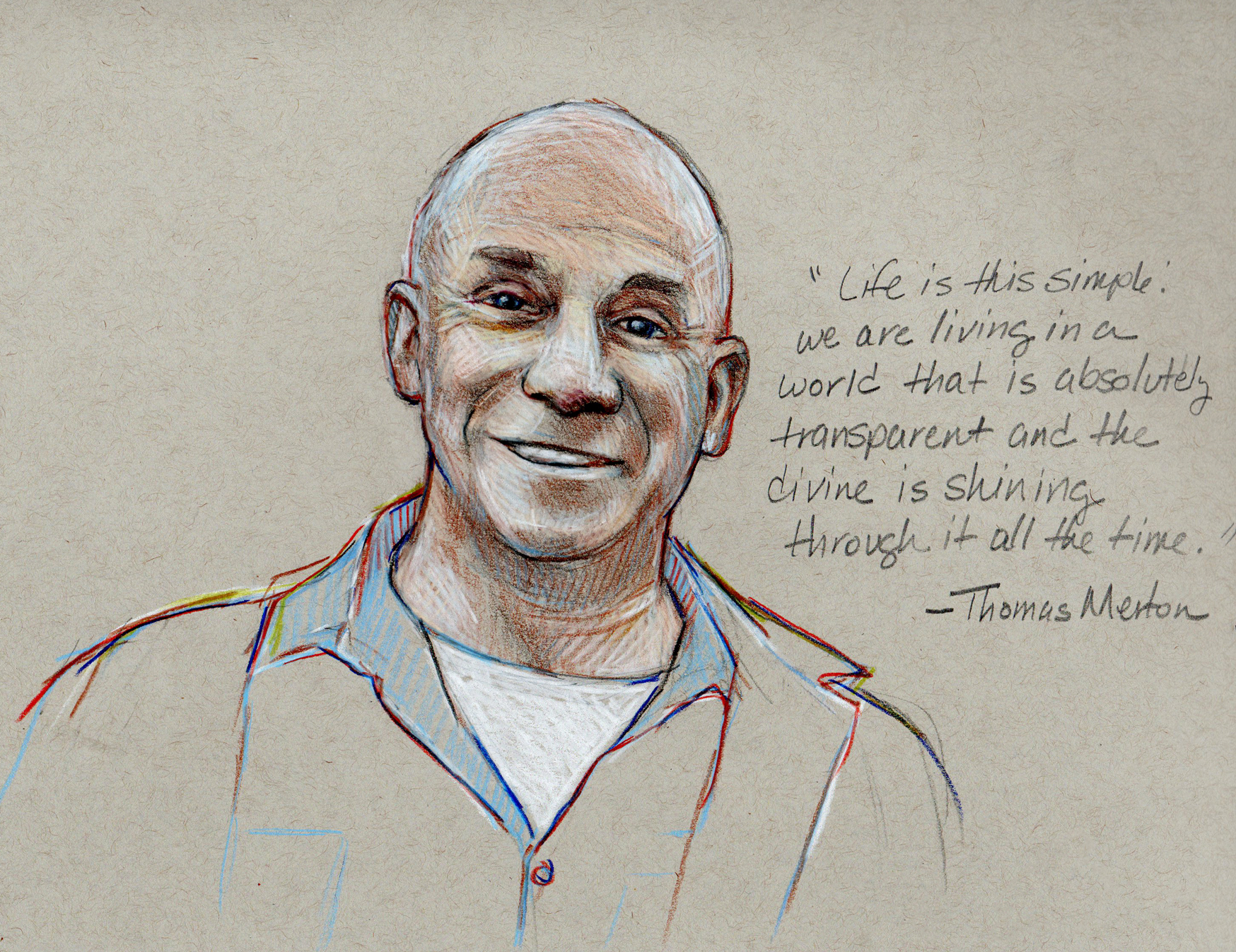 Color pencil portrait of Thomas Merton.