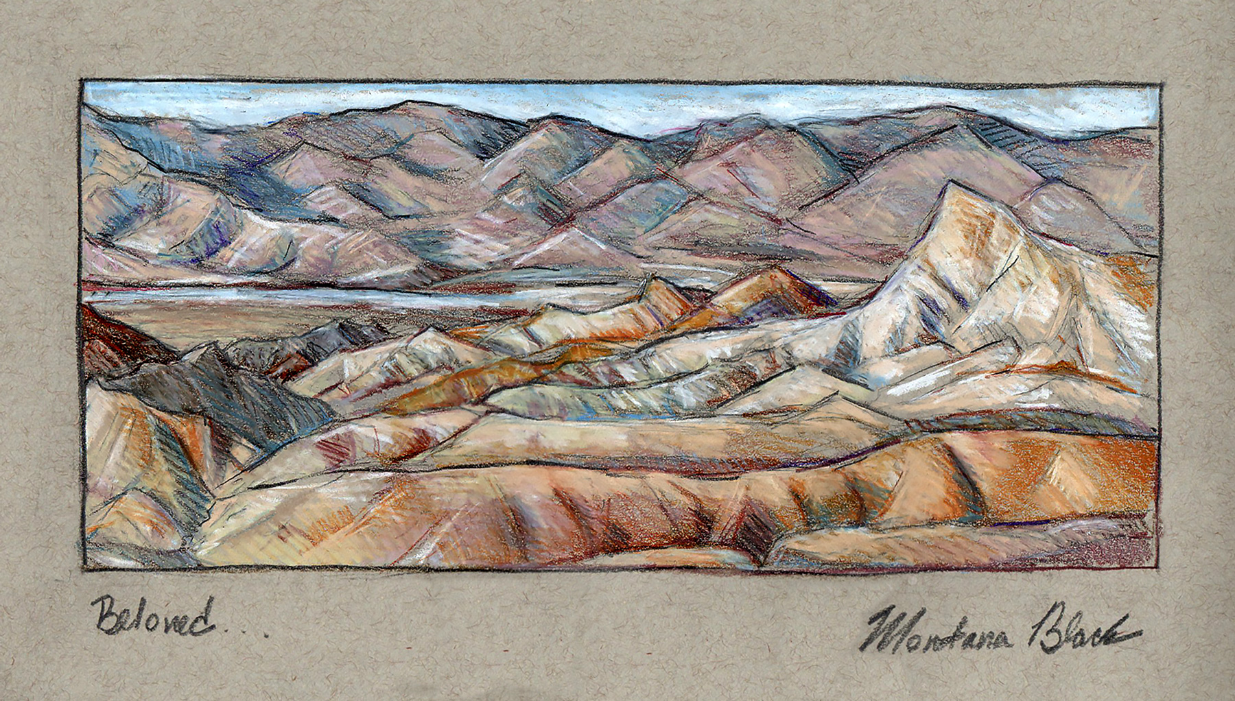 Color pencil drawing of Zabriskie Point in Death Valley National Park.