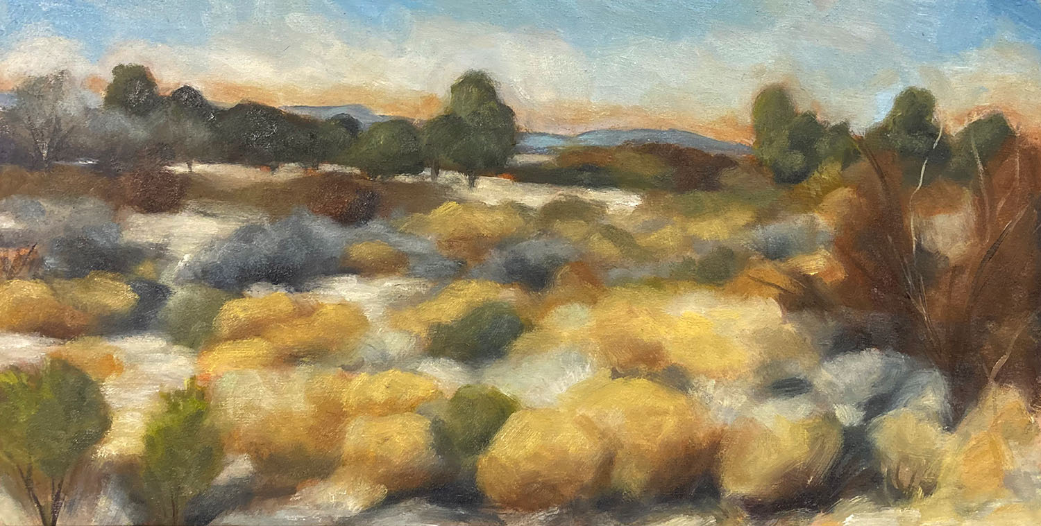 Painting of a desert landscape.