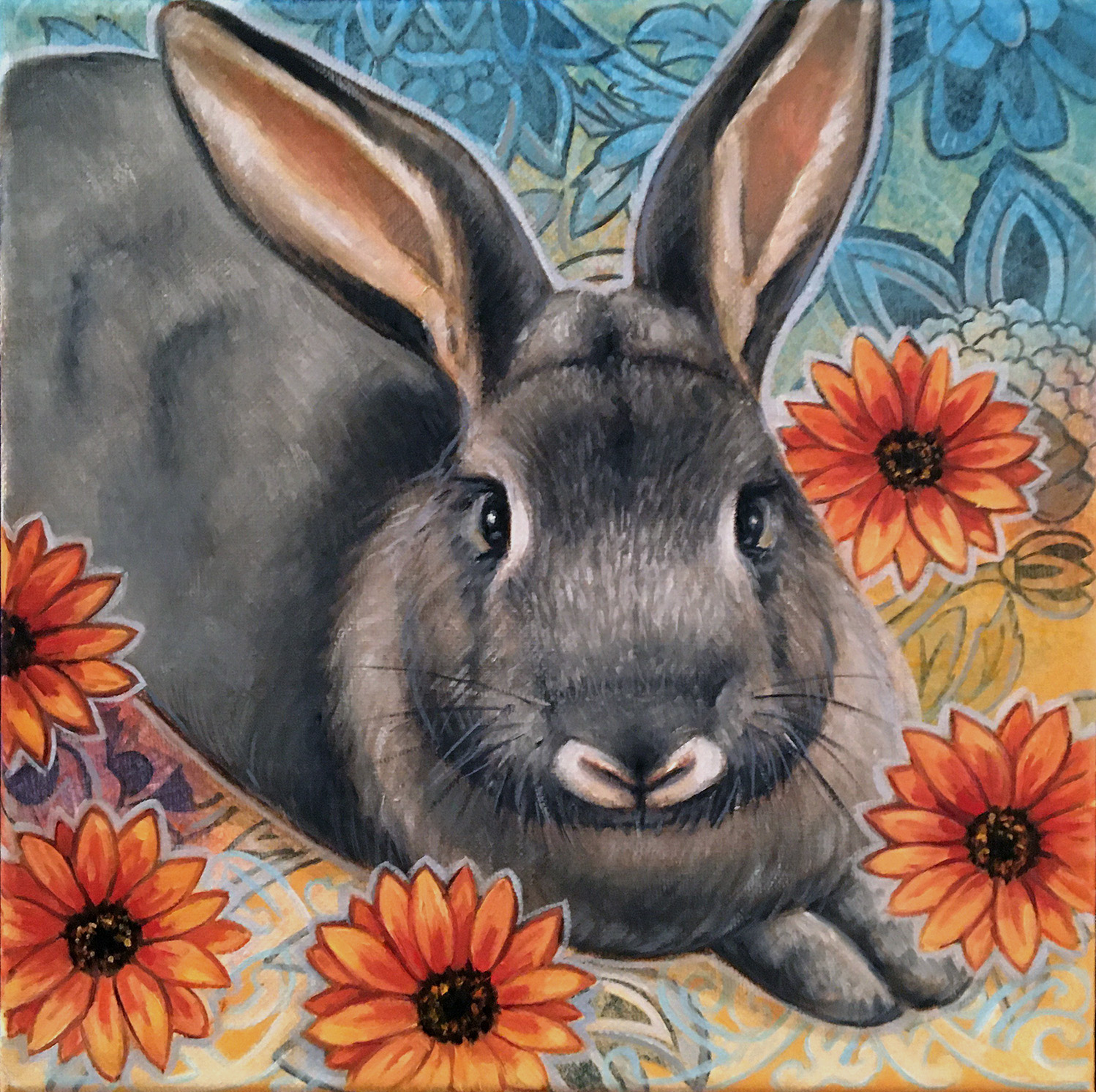 Painting of a pet rabbit named Chomper.