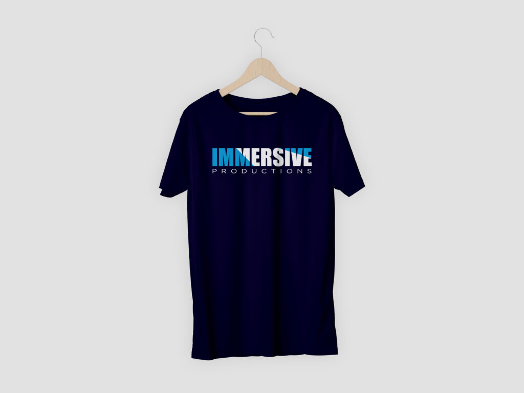 Immersive Production logo mocked up on a t-shirt.