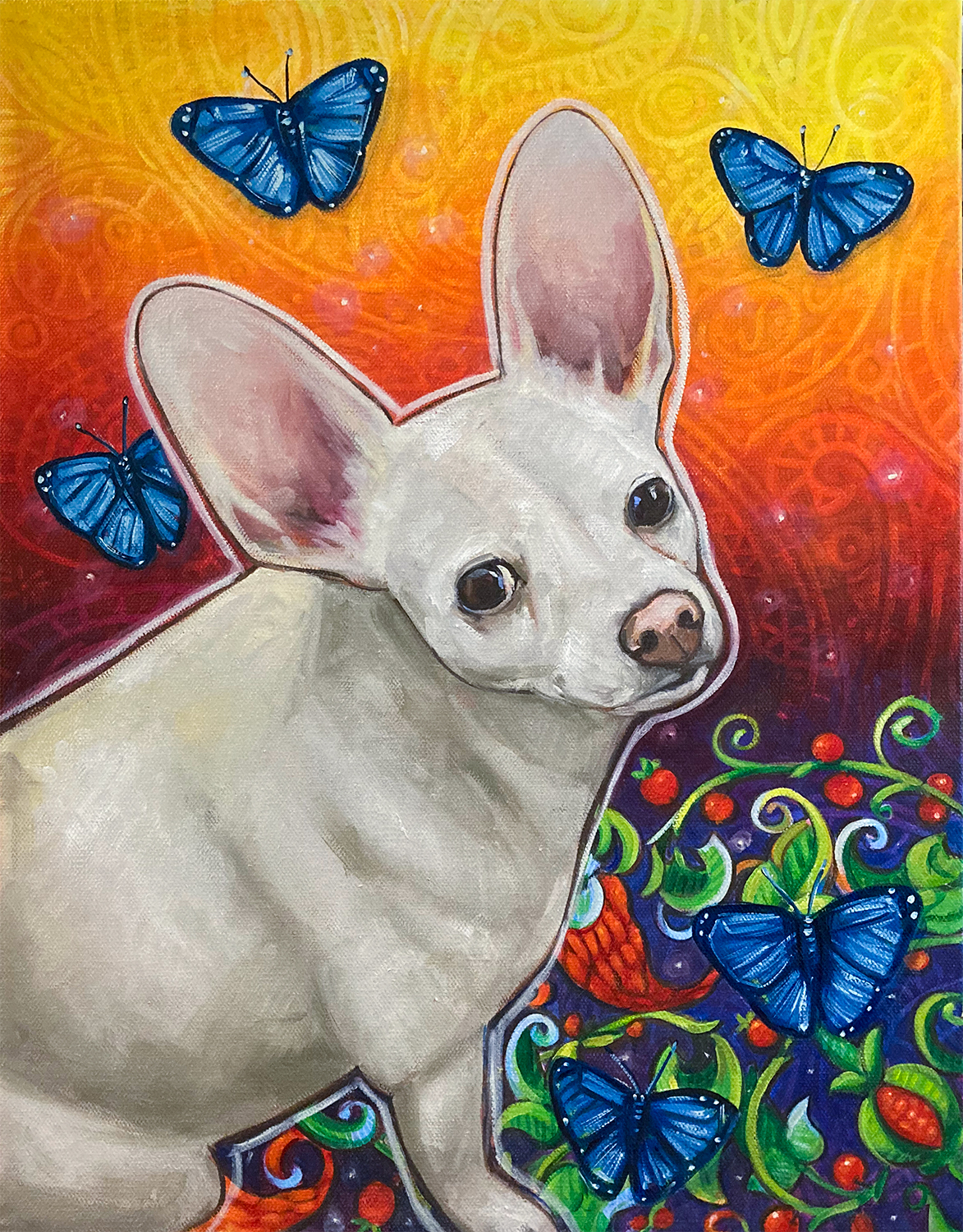 Painting of a white terrier dog named Luna.