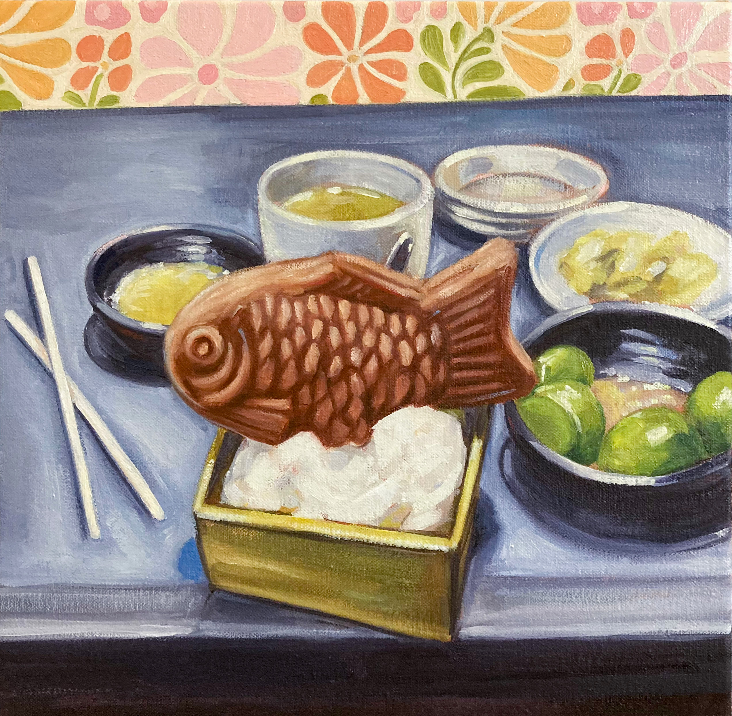 Red Bean Fish still life oil painting.